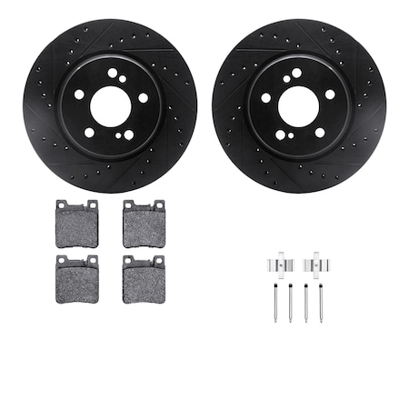 8312-63050, Rotors-Drilled, Slotted-BLK W/ 3000 Series Ceramic Brake Pads Incl. Hardware, Zinc Coat